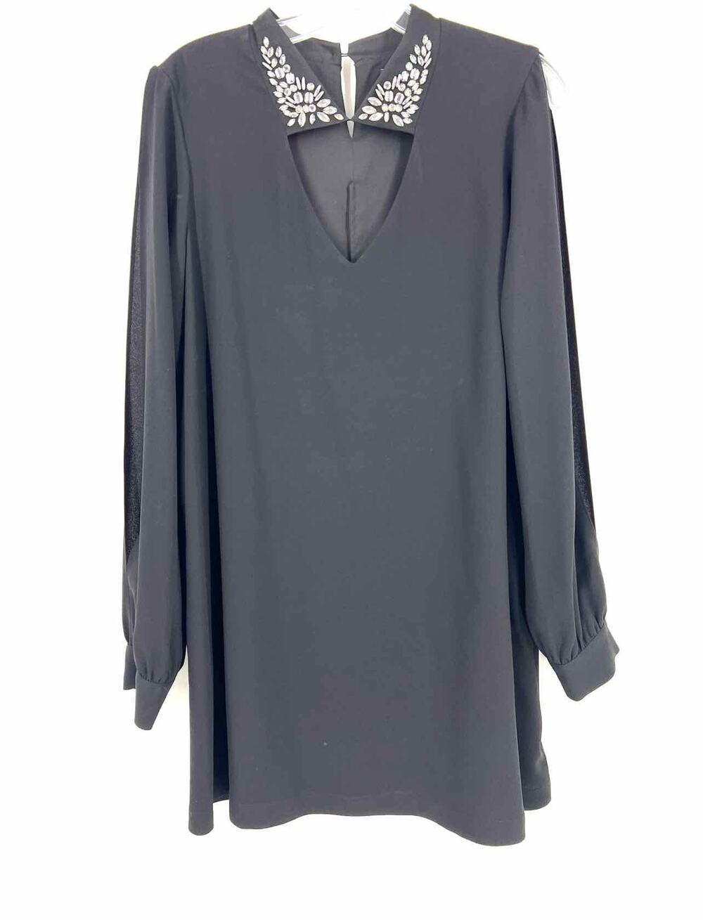 BCBGMaxazria Size L ? Black/Silver Rhinestones Keyhole Designer Dress